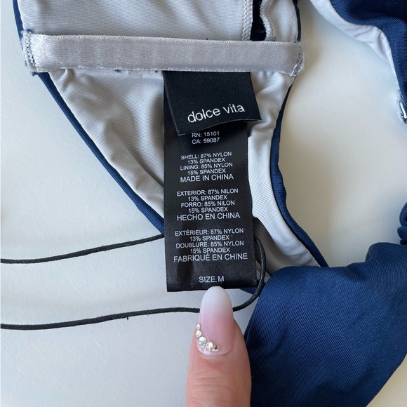 NWT (M) dolce vita navy bandeau bikini padded top crochet bow halter strap new - Picture 7 of 11